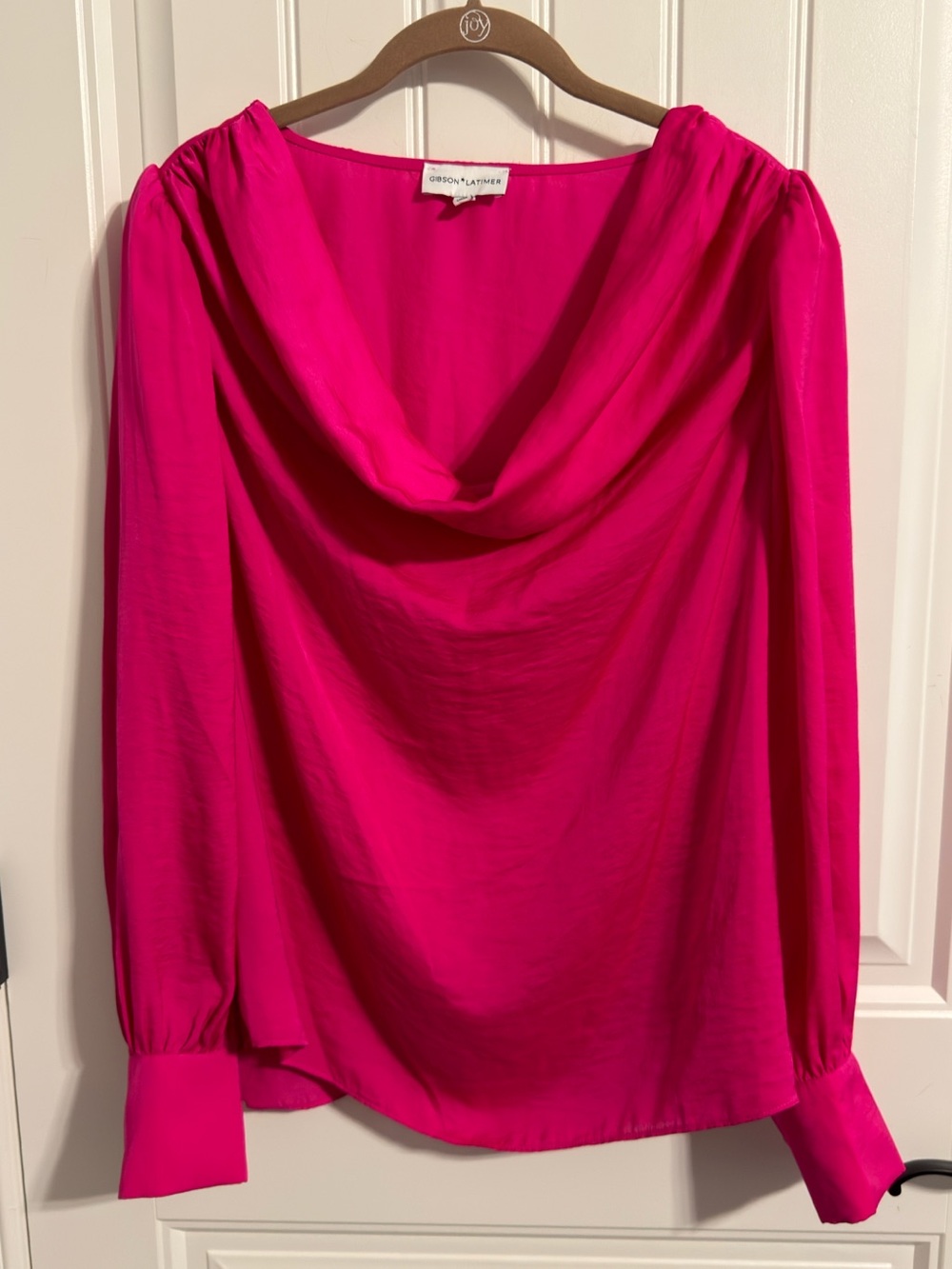 Gibson Latimer Hot Pink Draped Neck Long Sleeve Blouse Women's Size L. #8858